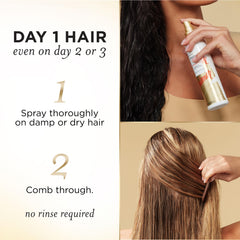 Pantene Detangler Spray on dry hair helps rehydrate and restyle without residue