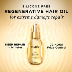 Pantene Miracle Rescue Regenerative Hair Oil application steps image shows smooth, nourished strands.
