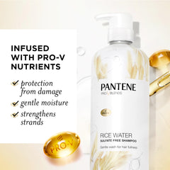 Pantene Rice Water Shampoo lather shows light cleansing for volume.
