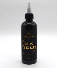 Panthera Black BLK Gold tattoo ink bottle with premium formula for deep, long-lasting black.