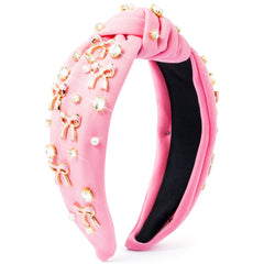 PANTIDE Coquette pink bow headband with rhinestones adds playful sparkle for everyday outfits.