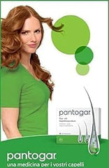 Pantogar capsules closeup emphasizing a one-month supply for hair and nails.