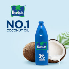 Parachute coconut oil tamper-proof cap preserves aroma and freshness.