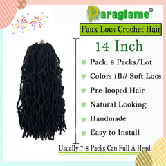 Paraglame Short Faux Locs 14inch curly-wave texture for versatile styling.