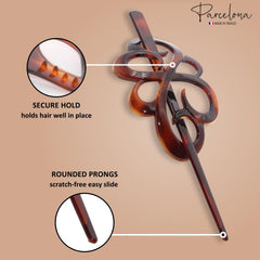Parcelona bun cover shown on hair in a practical styling demo