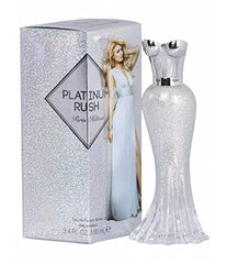Paris Hilton Platinum Rush bottle closer highlights luxe design for evening wear.