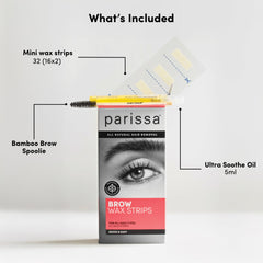 Parissa eyebrow wax strips closeup highlighting ready-to-use, mess-free application.