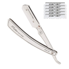 Parker SRX all stainless steel razor demonstrates durable construction for precise wet shaving.