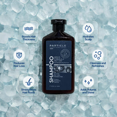 Particle Hair Thickening Shampoo lather close-up showing rich foam and biotin-rich formula benefits.