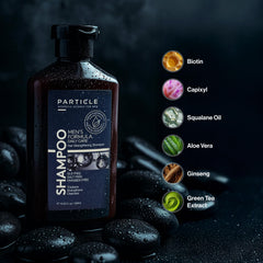 Particle Hair Thickening Shampoo scalp massage scene highlighting density support for men.