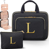 Partylamb embroidered initial toiletry bag hanging—perfect for organized travel.