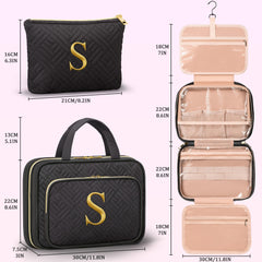 Partylamb initial toiletry bag with swivel hook enables easy hanging during travel
