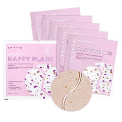 Patchology Happy Place under-eye patches packaging highlights brightening and depuffing