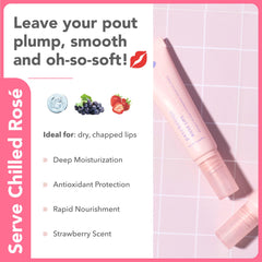 Patchology Rosé Lip Sleeping Mask packaging on shelf signaling premium hydration.