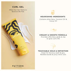 PATTERN Beauty Curl Gel ingredients include Aloe Vera and coconut oil nourish curls