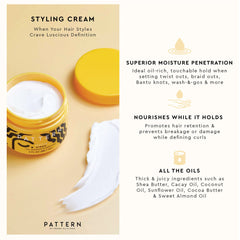 PATTERN Beauty Styling Cream texture swatch highlights moisturizing formula for frizz control