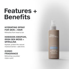 Paul Mitchell Awapuhi Moisture Mist label detail highlights sustainable packaging.
