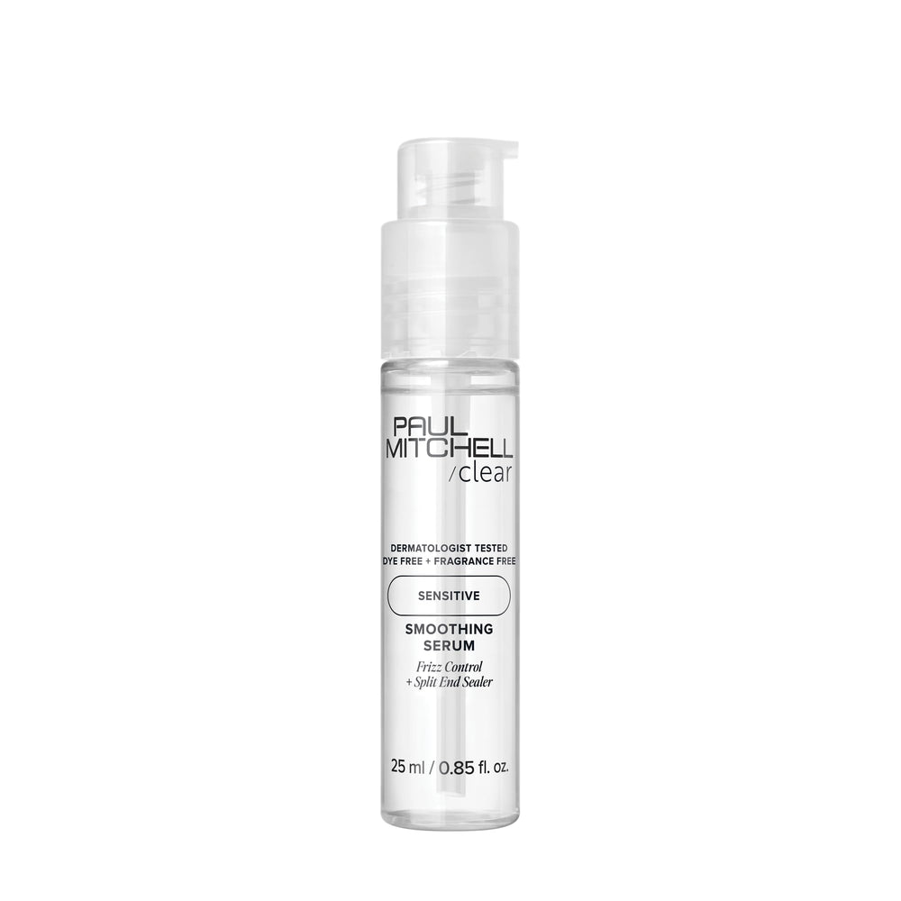 Paul Mitchell Clear Smoothing Serum bottle for fast blow-dry and frizz-free shine.