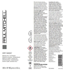 Paul Mitchell Dry Wash packaging box highlights usage and fragrance.