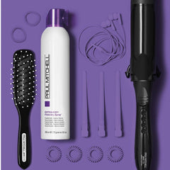 Paul Mitchell Extra-Body Finishing Spray applied to hair for lift and texture.