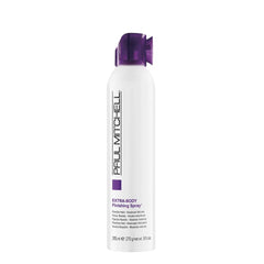 Paul Mitchell Extra-Body Hairspray spray-dispense for fast-drying, flexible hold.