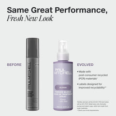 Paul Mitchell Forever Blonde leave-in spray applied evenly for even distribution.