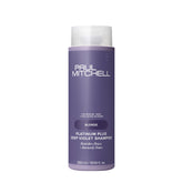 Paul Mitchell Platinum Plus deep violet shampoo bottle shows brass-neutralizing potential