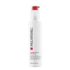 Paul Mitchell Round Trip serum bottle demonstrates flexible hold for defined curls.