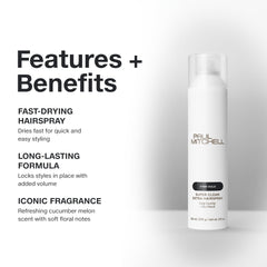 Paul Mitchell Super Clean Extra Hairspray spray action delivers rapid styling results.