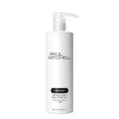 Paul Mitchell Super Clean Sculpting Gel bottle closeup showing firm hold and shine
