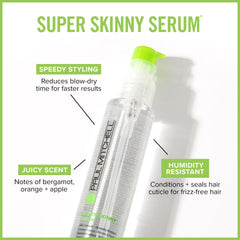 Paul Mitchell Super Skinny Serum pump demonstrates effortless dispensing for rapid styling.