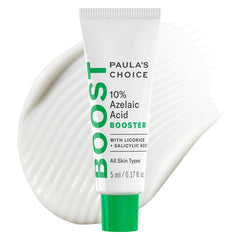 Paula’s Choice BOOST azelaic booster bottle shows compact travel-ready packaging for clearer tone.