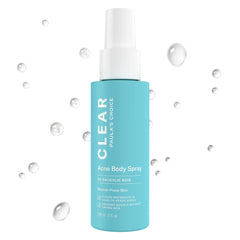 Paula's Choice CLEAR back & body spray bottle front for targeted exfoliation of body pores.
