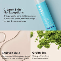 Paula's Choice Clear Exfoliator pore-minimizing closeup highlights redness-relief benefits.