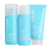 Paula's Choice Clear Regular Strength Acne Kit bottle closeup highlights oil-control potential.