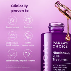 Paula's Choice niacinamide serum closeup label emphasizes fragrance-free formula for sensitive skin.