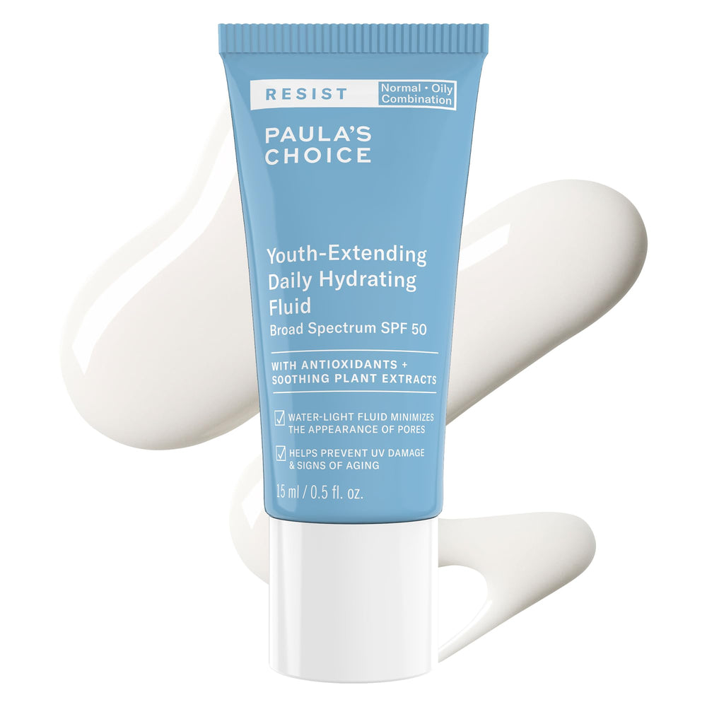 Paula's Choice Resist Daily Hydrating Fluid SPF 50 bottle delivers lightweight daily sun protection