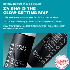 Paula's Choice 2% BHA bottle dispense highlights easy daily use for smoother skin texture.