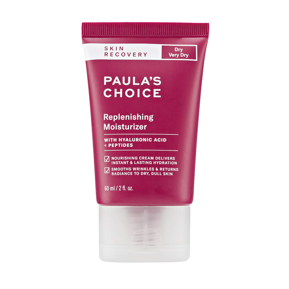 Paula's Choice Skin Recovery moisturizer jar demonstrates rich hydration for dry skin.