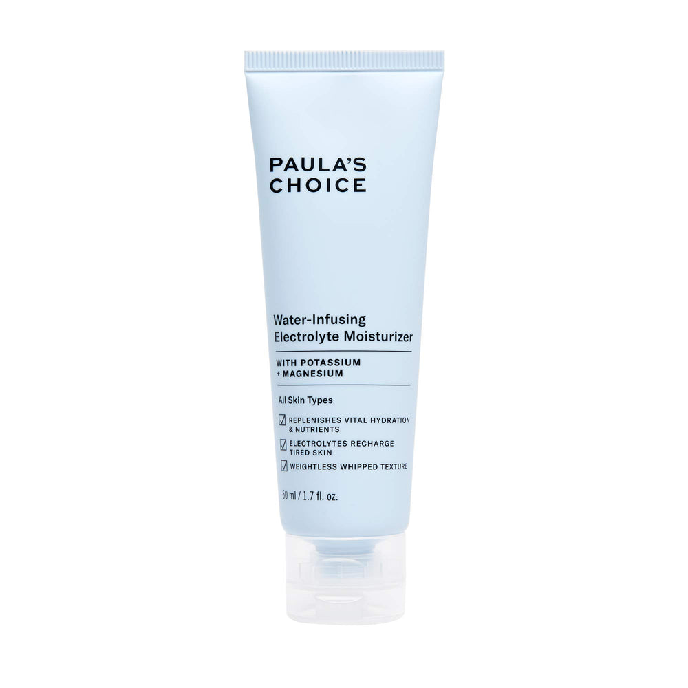 Paula's Choice Water-Infusing Electrolyte Face Moisturizer bottle closeup showing weightless hydration