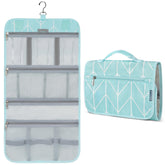 PAVILIA hanging toiletry bag teal chevron folded for compact packing.