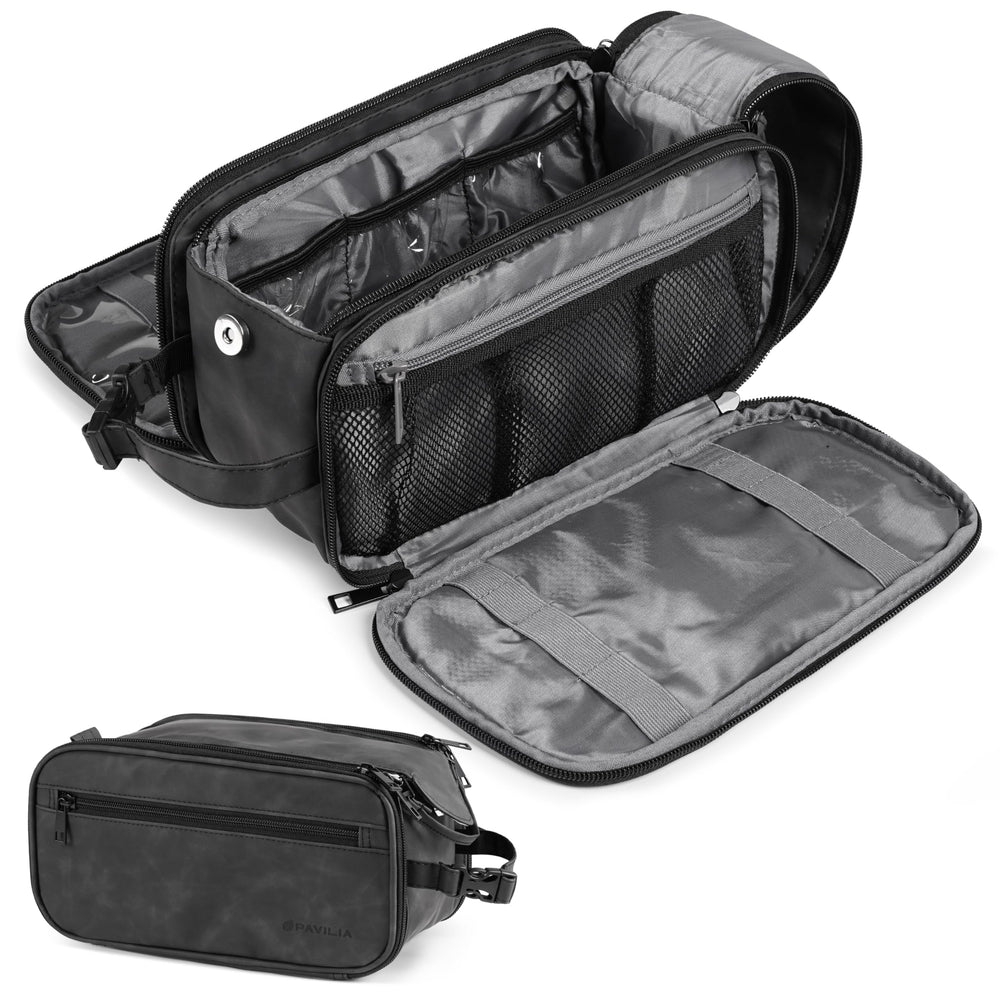 PAVILIA large toiletry bag main compartment keeps grooming essentials organized during travel.