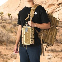PAVILIA tactical toiletry bag back view with MOLLE straps for secure attachment.