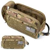 PAVILIA tactical toiletry bag front view with MOLLE for modular organization.