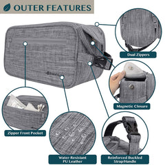 PAVILIA Toiletry Bag features a hanging handle with buckle for bathroom rail access.