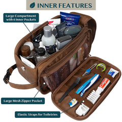 PAVILIA Toiletry Bag water resistant PU leather protects contents during travel.