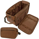 PAVILIA Toiletry Bag XL Brown with a spacious main compartment for travel.