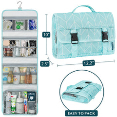 PAVILIA bag shows four compartments for organized toiletries during travel