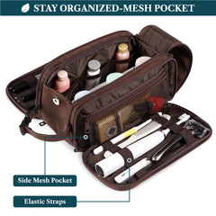 PAVILIA toiletry bag side pockets keep essentials organized while traveling
