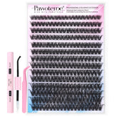 Pawotence 280pcs cluster lashes laid out for full natural volume at home